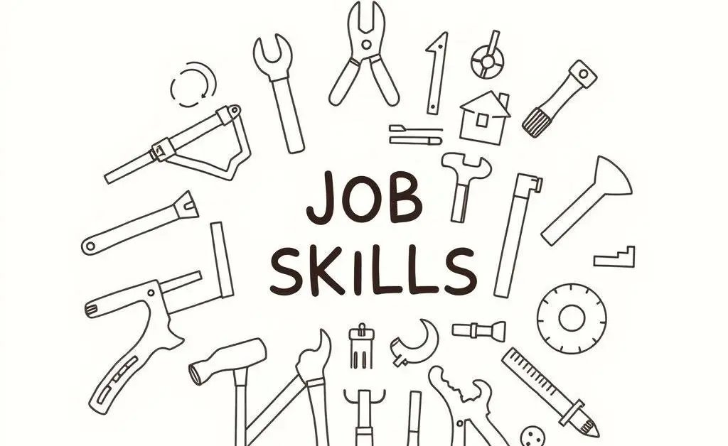 Various tools and symbols representing job skills