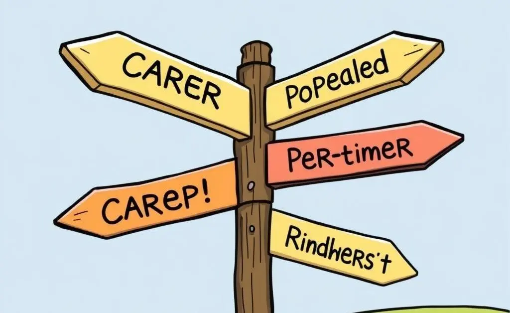 A cartoon signpost indicating diverse career paths