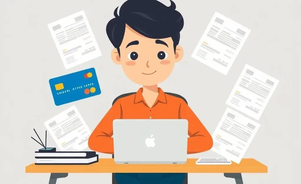 A person at a desk evaluating credit card statements