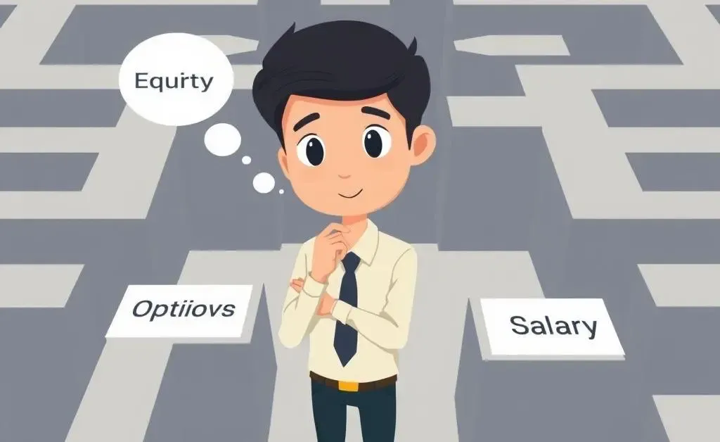 Illustration of a professional navigating an equity compensation maze