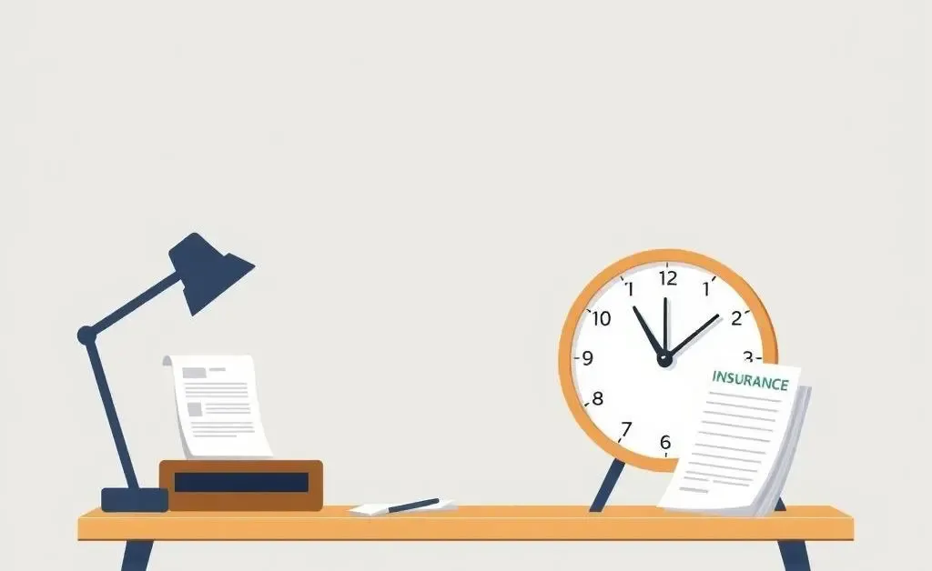 Person looking at a clock while holding insurance documents