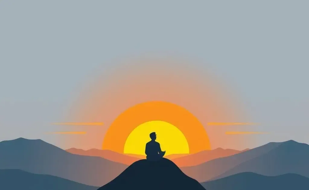 Person enjoying a peaceful sunset on a mountaintop