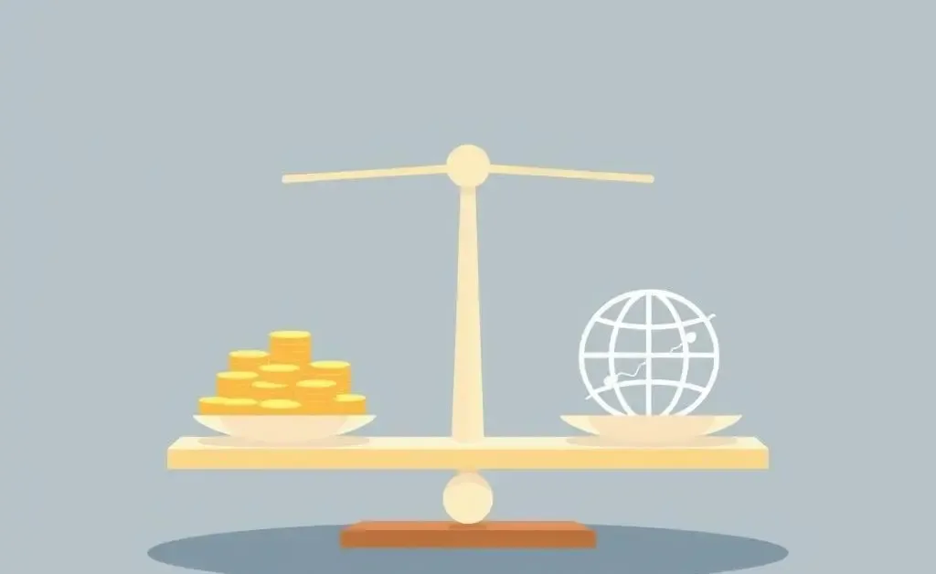 A cartoon image of a person weighing a coin and a house on a scale