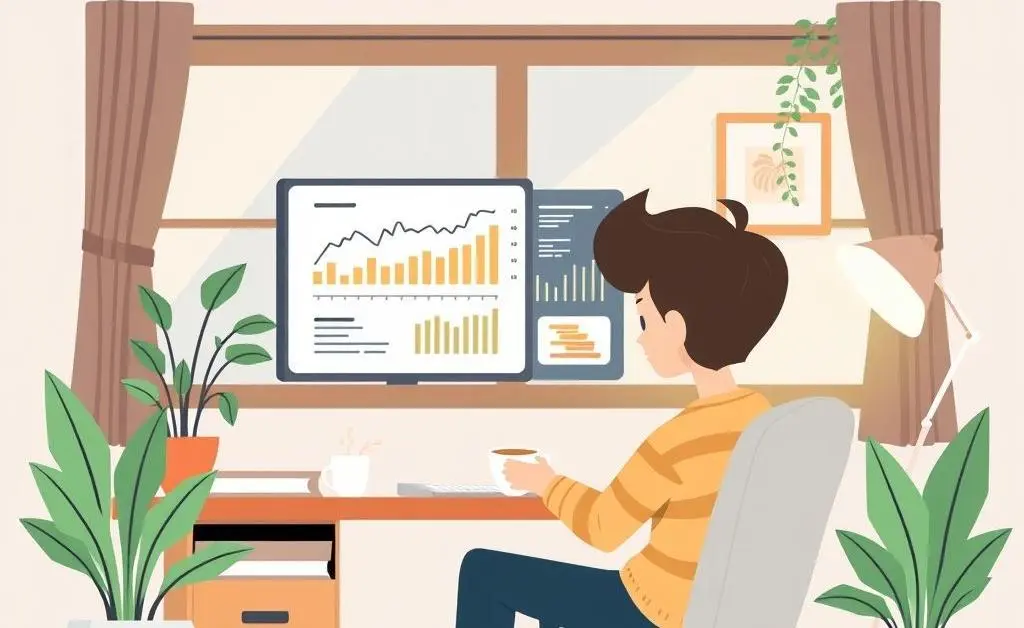 A person analyzing economic data reports on a computer screen