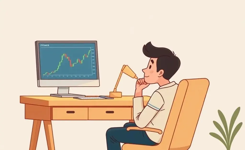 Illustration of a person pondering over a stock chart
