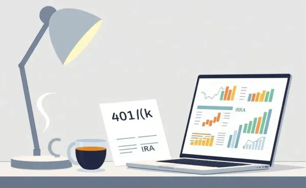 A desk setup with papers for 401(k) to IRA rollover.