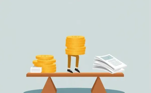 Person balancing on a seesaw with stocks and bonds.