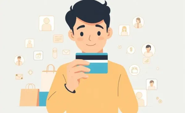 Person with a credit card among digital subscriptions.