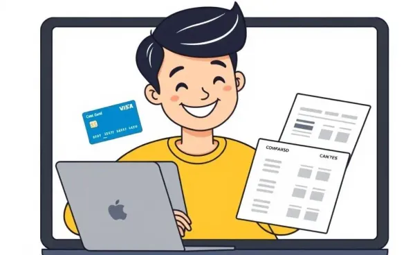 Person reviewing credit card options on a laptop with comparison charts