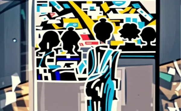 Illustration of people discussing credit union options.
