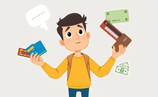Person juggling credit cards and loans, pondering consolidation