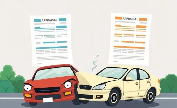 Cartoon depiction of diminished value claims in a car accident