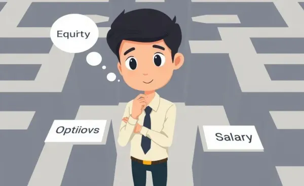 Illustration of a professional navigating an equity compensation maze