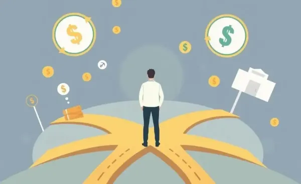 A person at a crossroads representing financial decision-making.