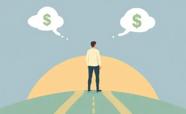 A person at a crossroads with financial paths ahead