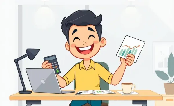 A whimsical illustration of financial independence planning at a desk