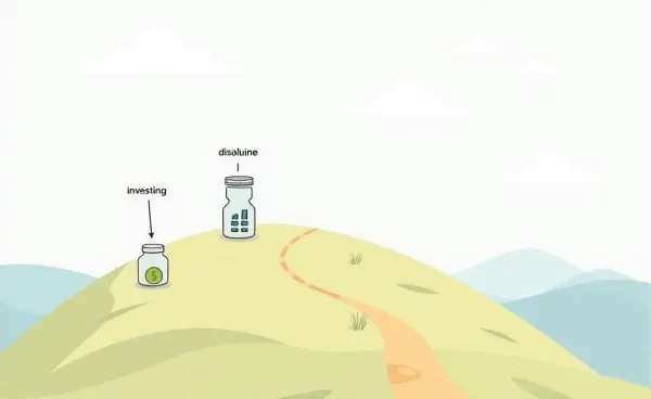 A cartoon path illustrating the journey to financial independence with various milestones.