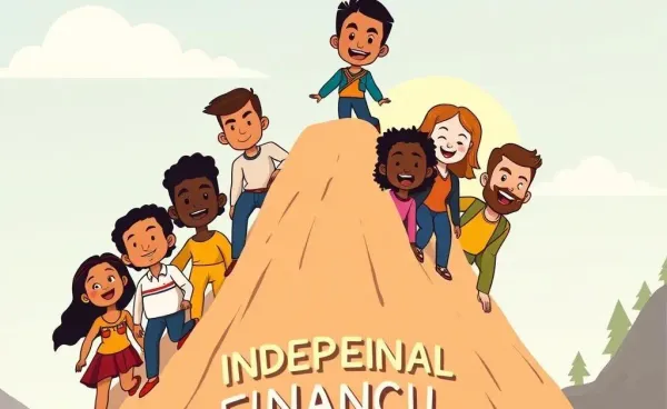 Illustration of people climbing a mountain towards financial independence