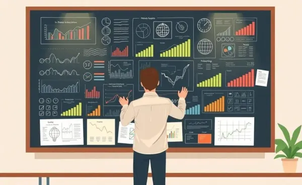 Illustration of a person at a chalkboard analyzing financial plans