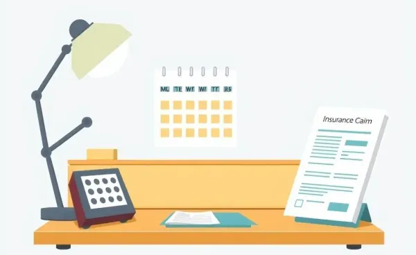 Calendar and insurance claim form on a desk