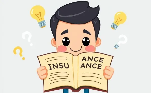 Friendly character exploring an insurance policy book