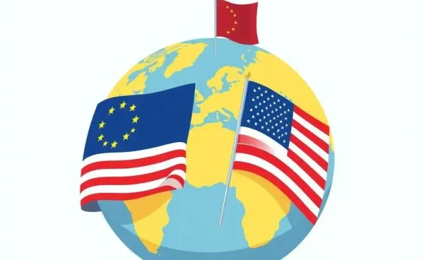 Global illustration with European and American flags for international investments