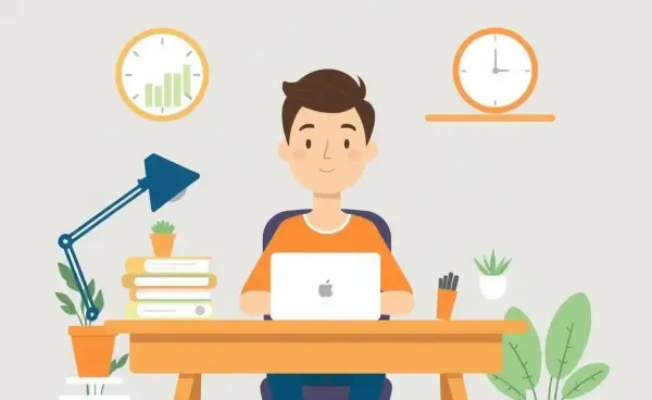 A calm person planning a budget at a desk with a cup of coffee, notebook, and calculator.