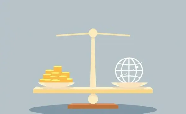 A cartoon image of a person weighing a coin and a house on a scale