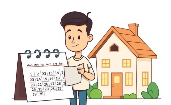 A person looking at a calendar and a house representing mortgage planning