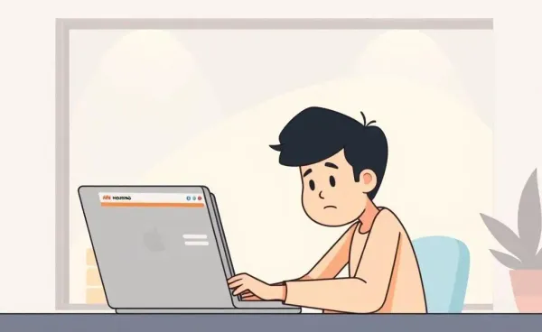 Person navigating housing website on a laptop cautiously.