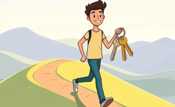 Illustration of a person embarking on a new journey with keys in hand
