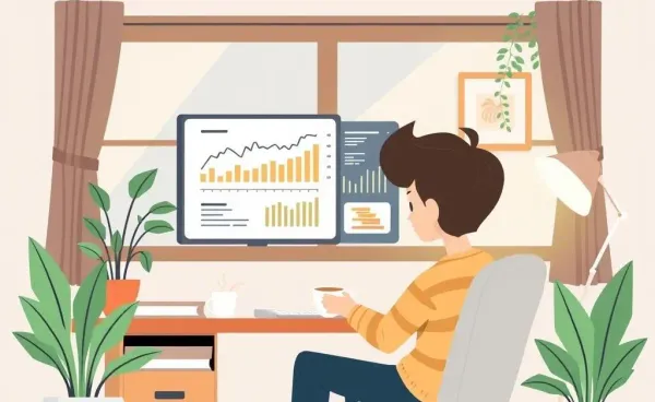 A person analyzing economic data reports on a computer screen
