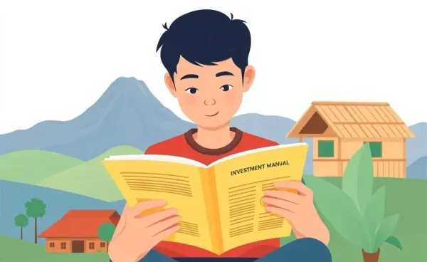 A person reading an investment guide with Philippine landmarks.