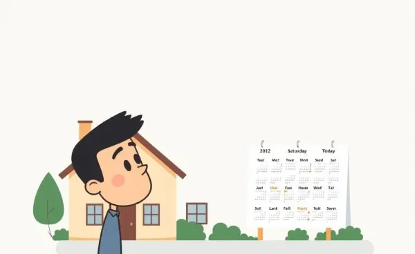 Person pondering over house and 15-year mortgage calendar.