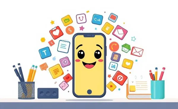 Smartphone on a desk with productivity apps and stationery