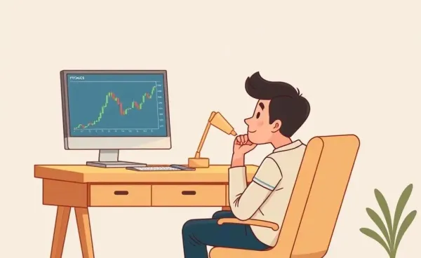 Illustration of a person pondering over a stock chart