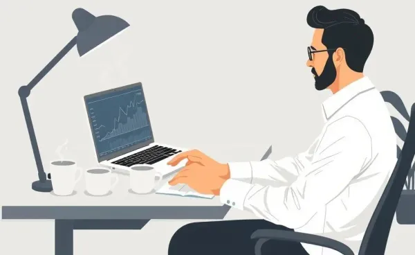 A person overwhelmed by financial planning at their desk.